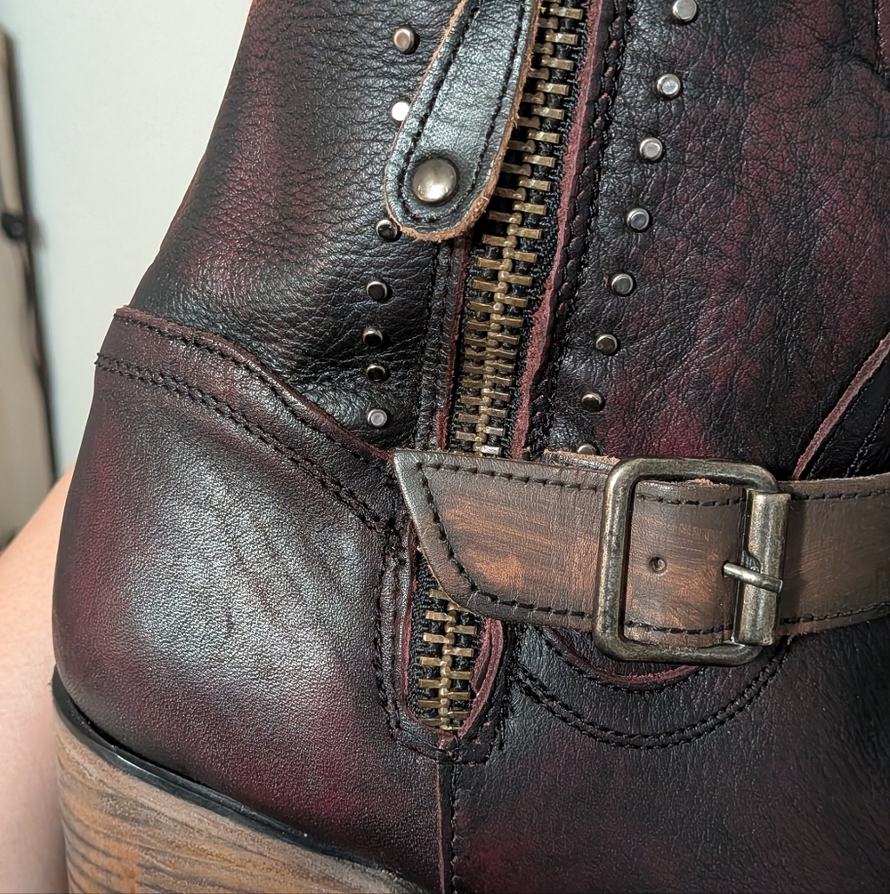 NEW Freebird Carson Leather Tall Boots Sz 11 Deep Wine & Brown - Picture 10 of 12